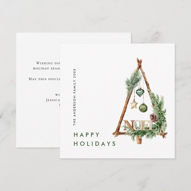 Neutral Minimalist Boho Christmas Composition Holiday Card (Front/Back)