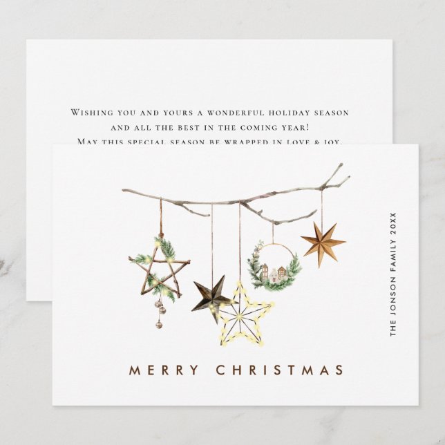 Neutral Minimalist Boho Christmas Composition Holiday Card (Front/Back)