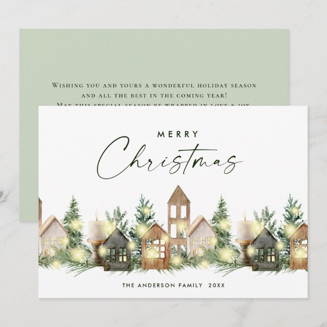 Neutral Minimalist Boho Christmas Composition Holiday Card (Front/Back)