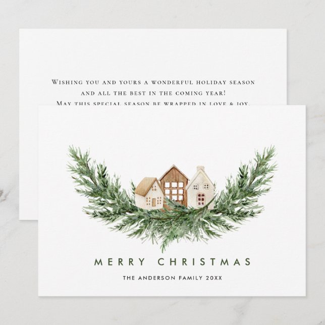 Neutral Minimalist Boho Christmas Composition Holiday Card (Front/Back)