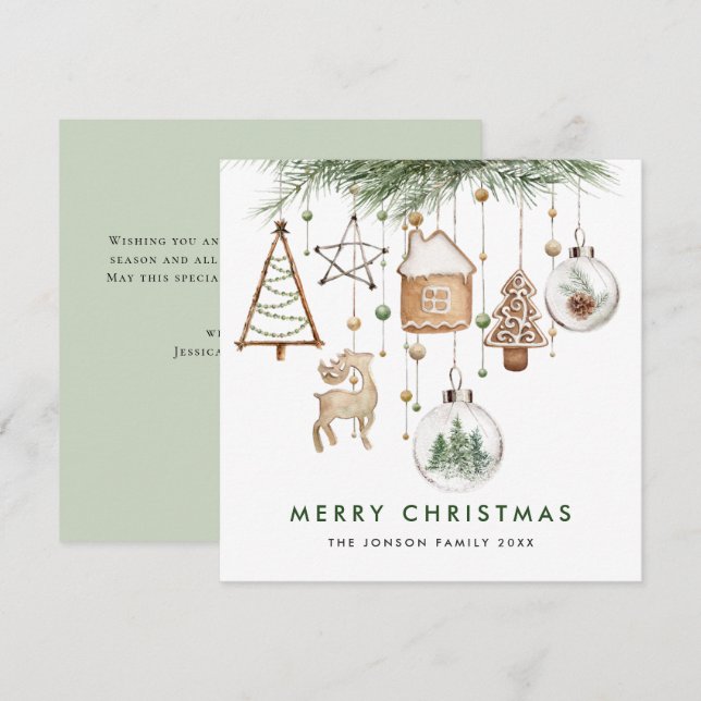 Neutral Minimalist Boho Christmas Composition Holiday Card (Front/Back)