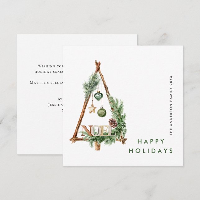 Neutral Minimalist Boho Christmas Composition Holiday Card (Front/Back)