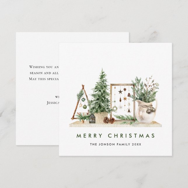 Neutral Minimalist Boho Christmas Composition Holiday Card (Front/Back)