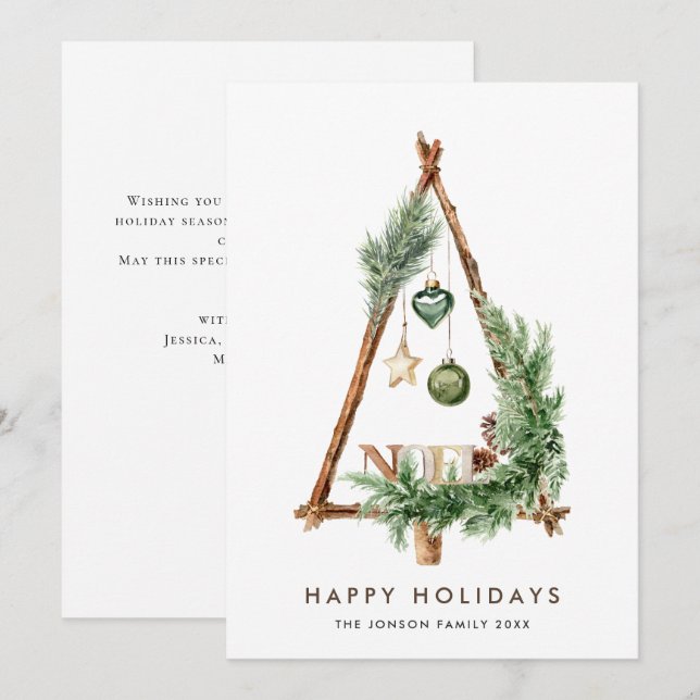 Neutral Minimalist Boho Christmas Composition Holiday Card (Front/Back)