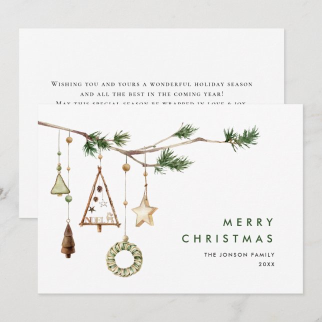 Neutral Minimalist Boho Christmas Composition Holiday Card (Front/Back)