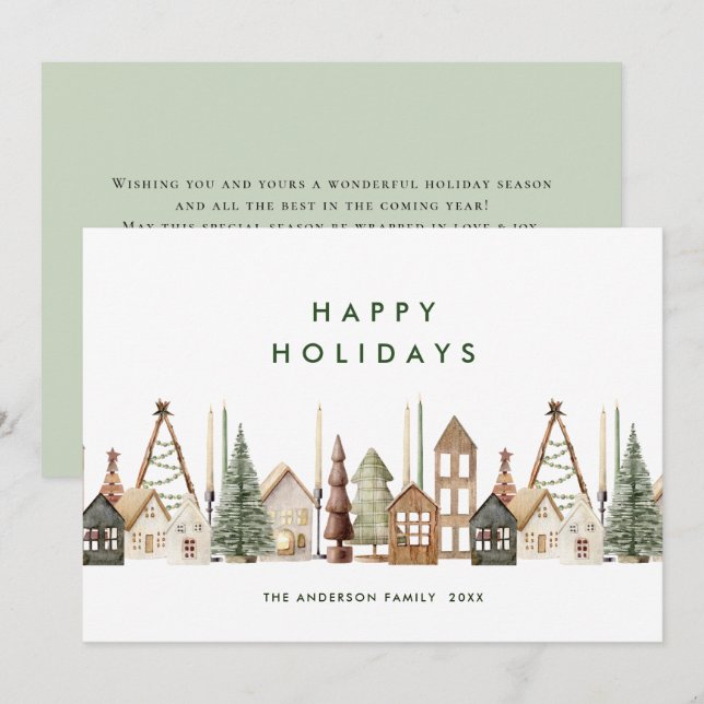 Neutral Minimalist Boho Christmas Composition Holiday Card (Front/Back)