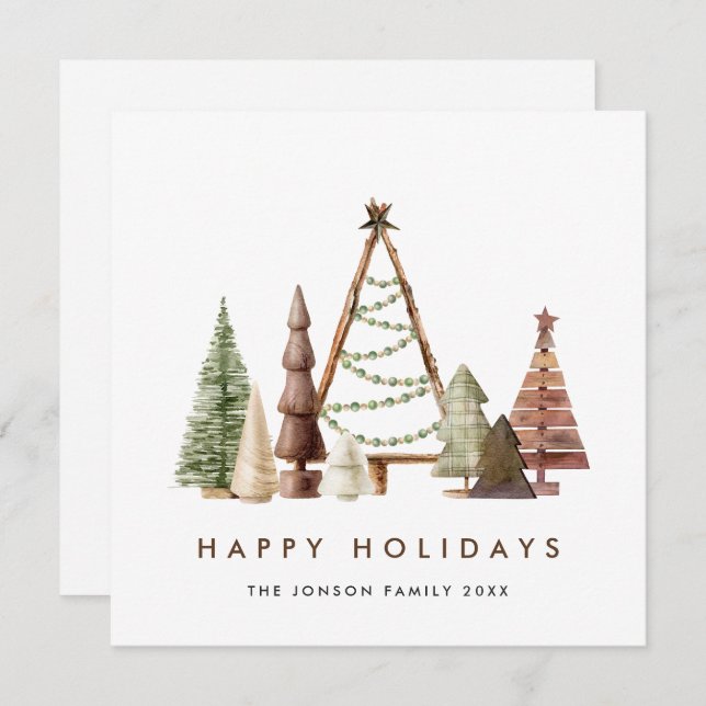 Neutral Minimalist Boho Christmas Composition Holiday Card (Front/Back)