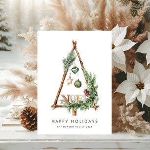 Neutral Minimalist Boho Christmas Composition Holiday Card