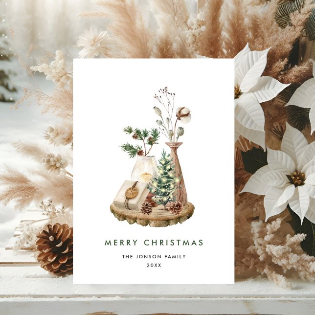 Neutral Minimalist Boho Christmas Composition Holiday Card (Creator Uploaded)