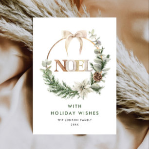 Neutral Minimalist Boho Christmas Composition Holiday Card