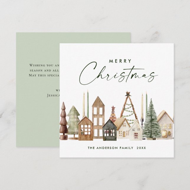 Neutral Minimalist Boho Christmas Composition Holiday Card (Front/Back)