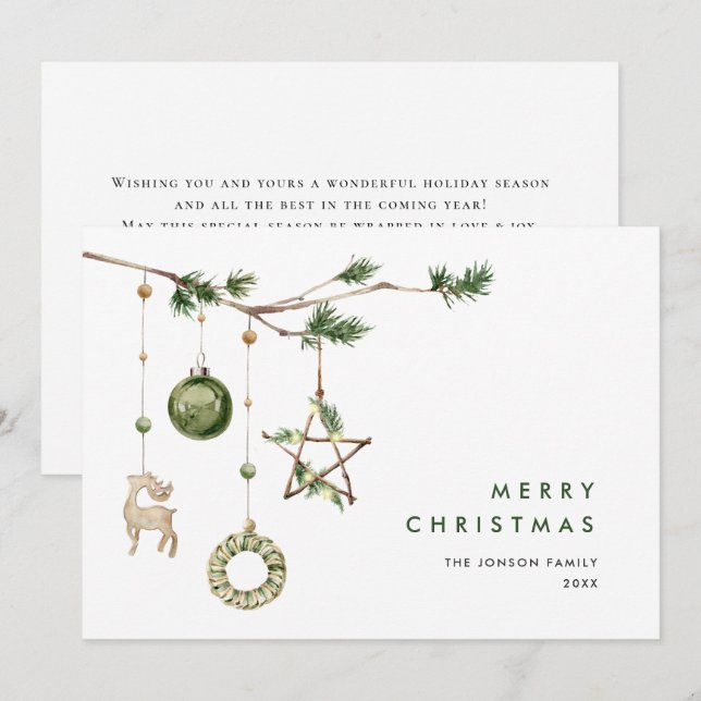 Neutral Minimalist Boho Christmas Composition Holiday Card (Front/Back)