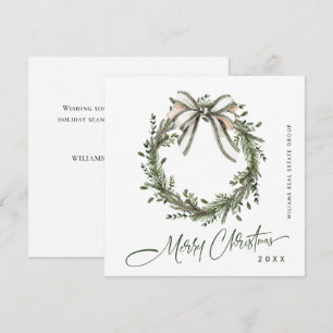 Neutral Minimalist Boho Christmas Wreath Corporate Holiday Card
