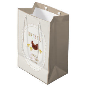 Neutral Minimalist Boho Farm Chicken Baby Shower Medium Gift Bag