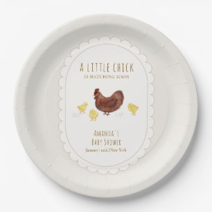 Neutral Minimalist Boho Farm Chicken Baby Shower Paper Plate