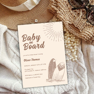 Neutral Minimalist Boho Surfboard Baby Shower Invitation