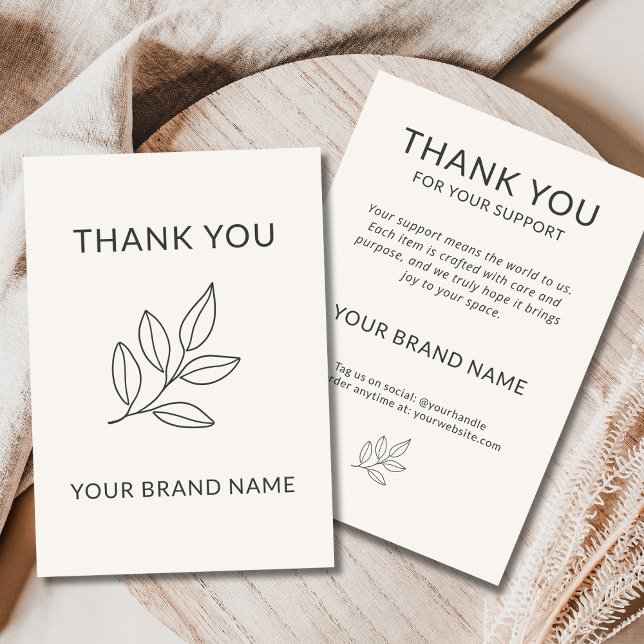 Neutral Minimalist Botanical Business Handcrafted Thank You Card (Creator Uploaded)