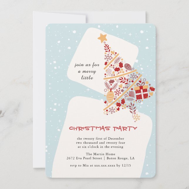 Neutral Minimalist Gift Tree Christmas Party Invitation (Front)