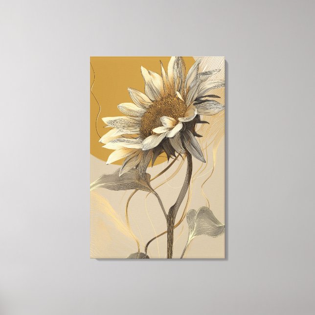 Neutral Minimalist Line Art Sunflower Canvas Print (Front)