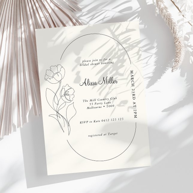 Neutral Minimalist Line Flower Bridal Shower  Invi Invitation (Creator Uploaded)