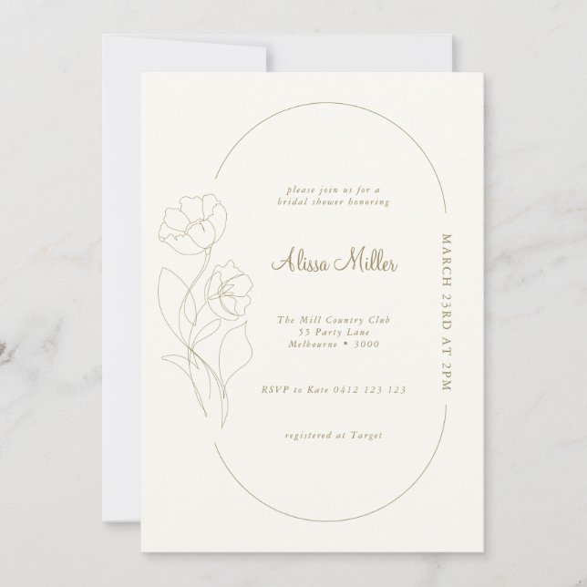 Neutral Minimalist Line Flower Bridal Shower Invitation (Front)