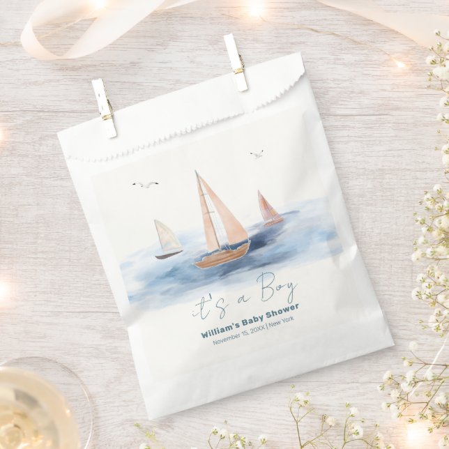 Neutral Minimalist Nautical Sailboat Baby Shower Favour Bags (Clipped)