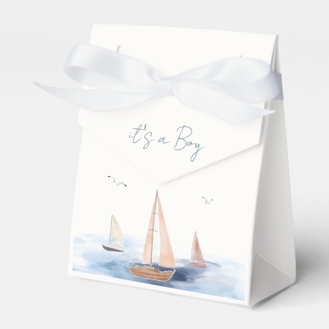 Neutral Minimalist Nautical Sailboat Baby Shower Favour Box (Front Side)