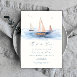 Neutral Minimalist Nautical Sailboat Baby Shower  Invitation