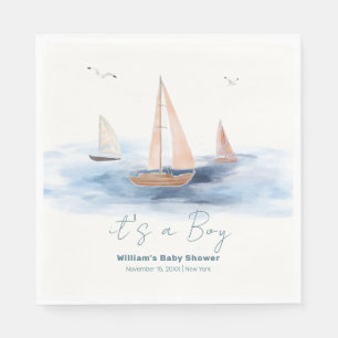 Neutral Minimalist Nautical Sailboat Baby Shower Napkin