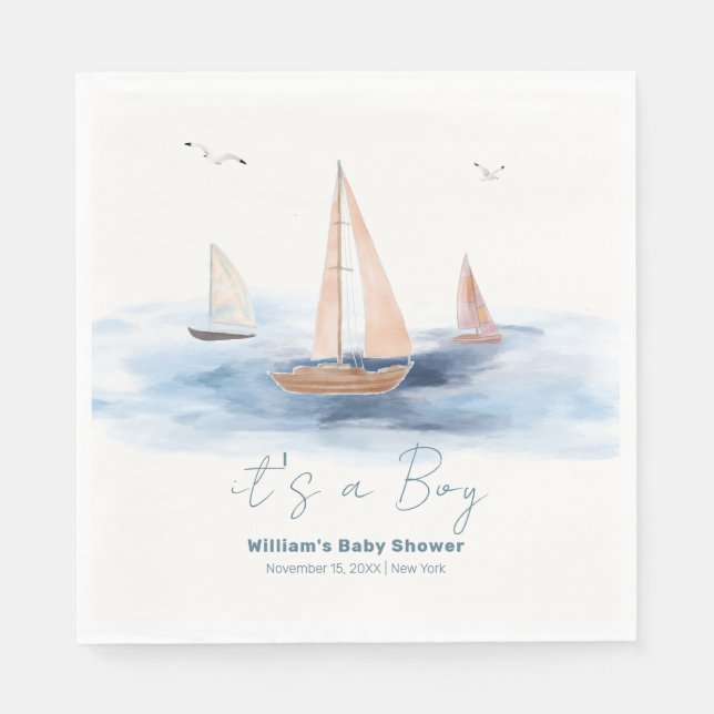 Neutral Minimalist Nautical Sailboat Baby Shower Napkin (Front)