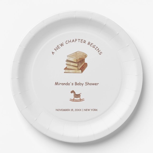 Neutral Minimalist New Chapter Book Baby Shower Paper Plate (Front)