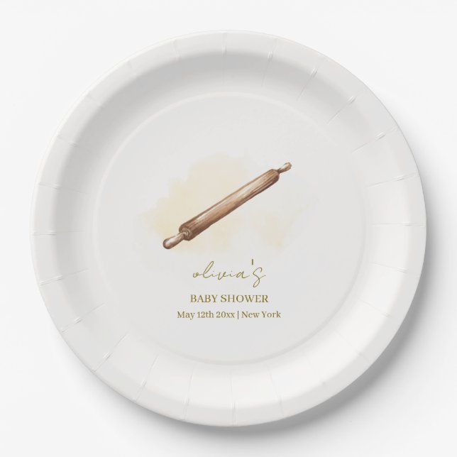 Neutral Minimalist Pastry Chef Baby Shower  Paper Plate (Front)