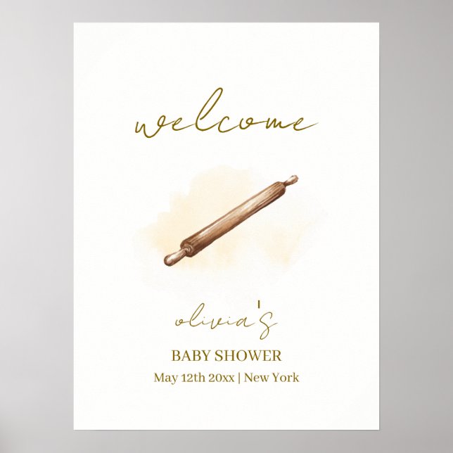 Neutral Minimalist Pastry Chef Baby Shower Welcome Poster (Front)