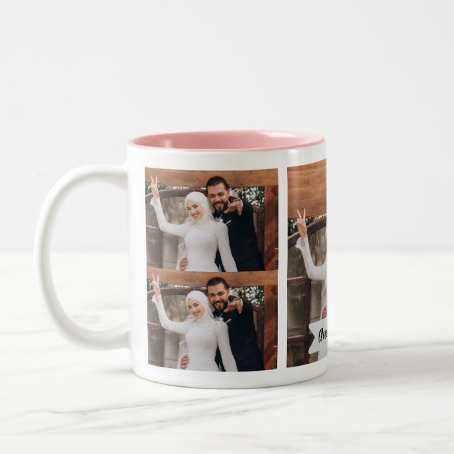 Neutral Minimalist Photo Bridesmaid  Two-Tone Coffee Mug (Left)