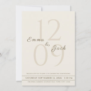 Neutral Minimalist Script Names & Big Date wedding Invitation