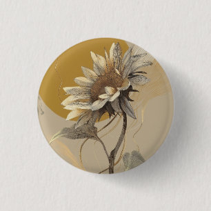Neutral Minimalist Sunflower Outline 3 Cm Round Badge