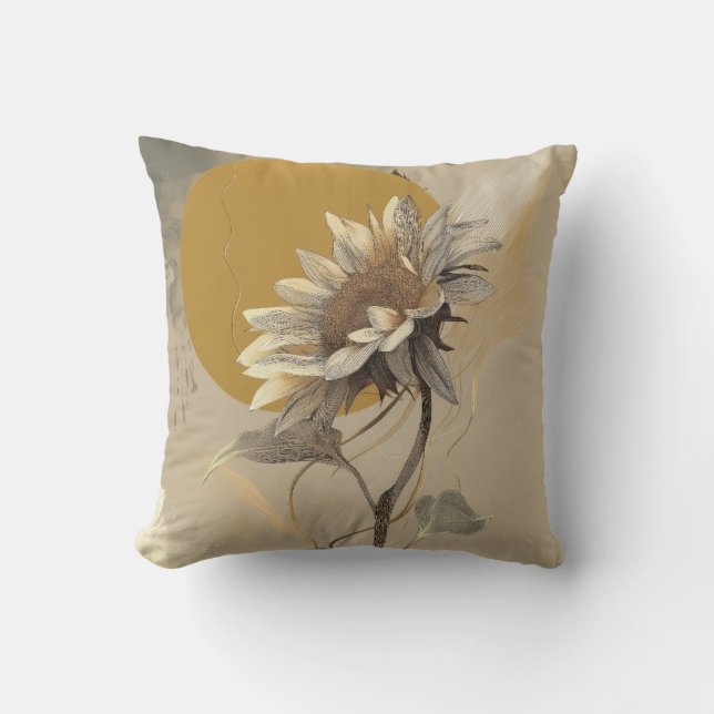 Neutral Minimalist Sunflower Outline Cushion (Front)