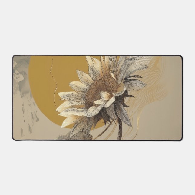 Neutral Minimalist Sunflower Outline Desk Mat (Front)