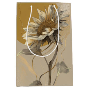 Neutral Minimalist Sunflower Outline Medium Gift Bag