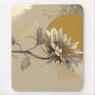 Neutral Minimalist Sunflower Outline Mouse Mat
