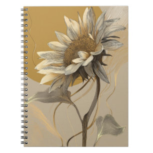 Neutral Minimalist Sunflower Outline Notebook
