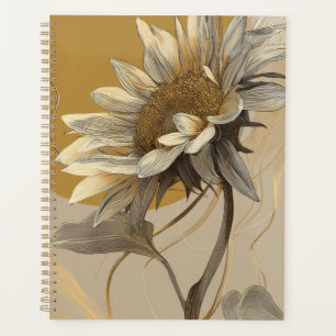 Neutral Minimalist Sunflower Outline Planner