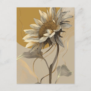 Neutral Minimalist Sunflower Outline Postcard