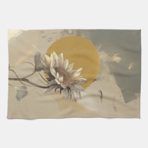 Neutral Minimalist Sunflower Outline Tea Towel