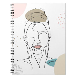 Neutral Minimalist Woman Face Body line Art Spiral Notebook