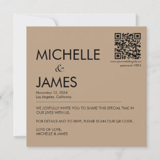 Neutral Minimalistic QR code Wedding Invitation