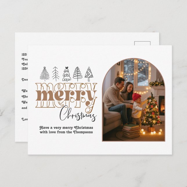Neutral Mocha Cosy Arch Photo Merry Christmas Holiday Postcard (Front/Back)
