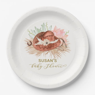Neutral Modern Boho Cactus Cowboy Hat Baby Shower  Paper Plate