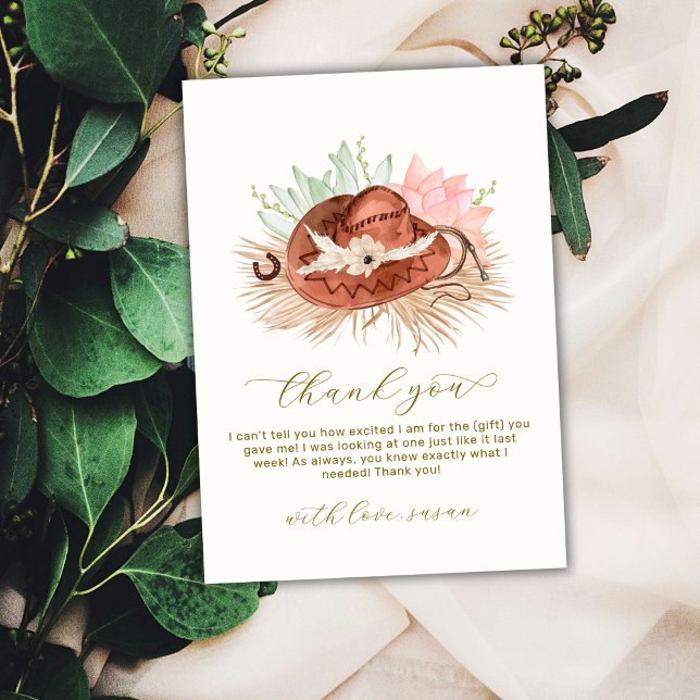 Neutral Modern Boho Cactus Cowboy Hat Baby Shower  Thank You Card (Neutral Modern Boho Cactus Cowboy Hat Baby Shower Thank You Card)