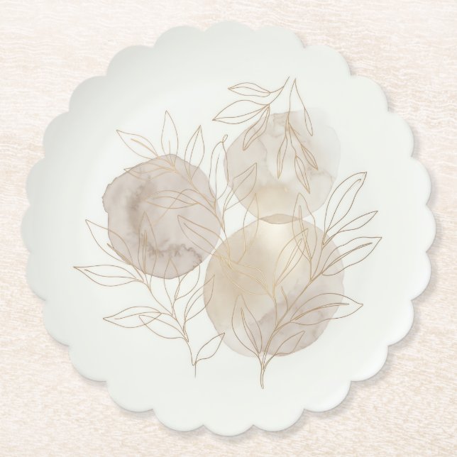 Neutral Modern Botanical Abstract Foil  Paper Coaster (Front)